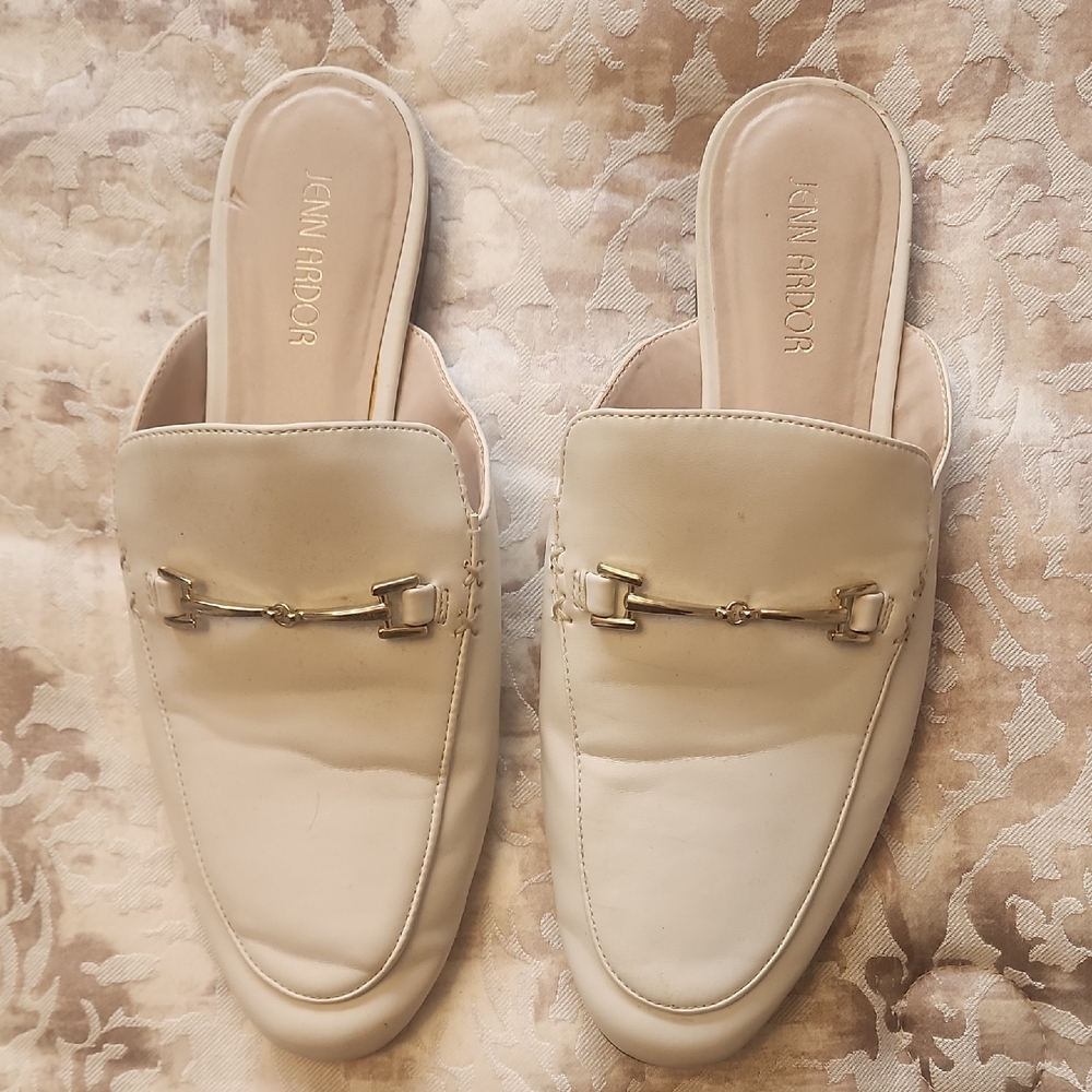 Jenn Ardor Cream Mules with Gold Accent